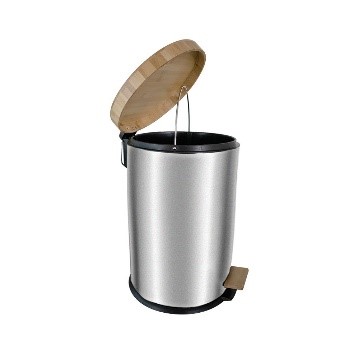 Pedal Bin with Bamboo Lid Soft Close 30/20/12/5L Black/Silver